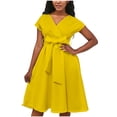 thumbnail image 2 of Jusqu'à 65 % de Réduction! Robes de Mode Été pour Femmes 2024 Grande Taille Couleur Unie Polyvalente Confort Tempérament Couleur Unie Manches Courtes Col en V Robe, 2 of 8