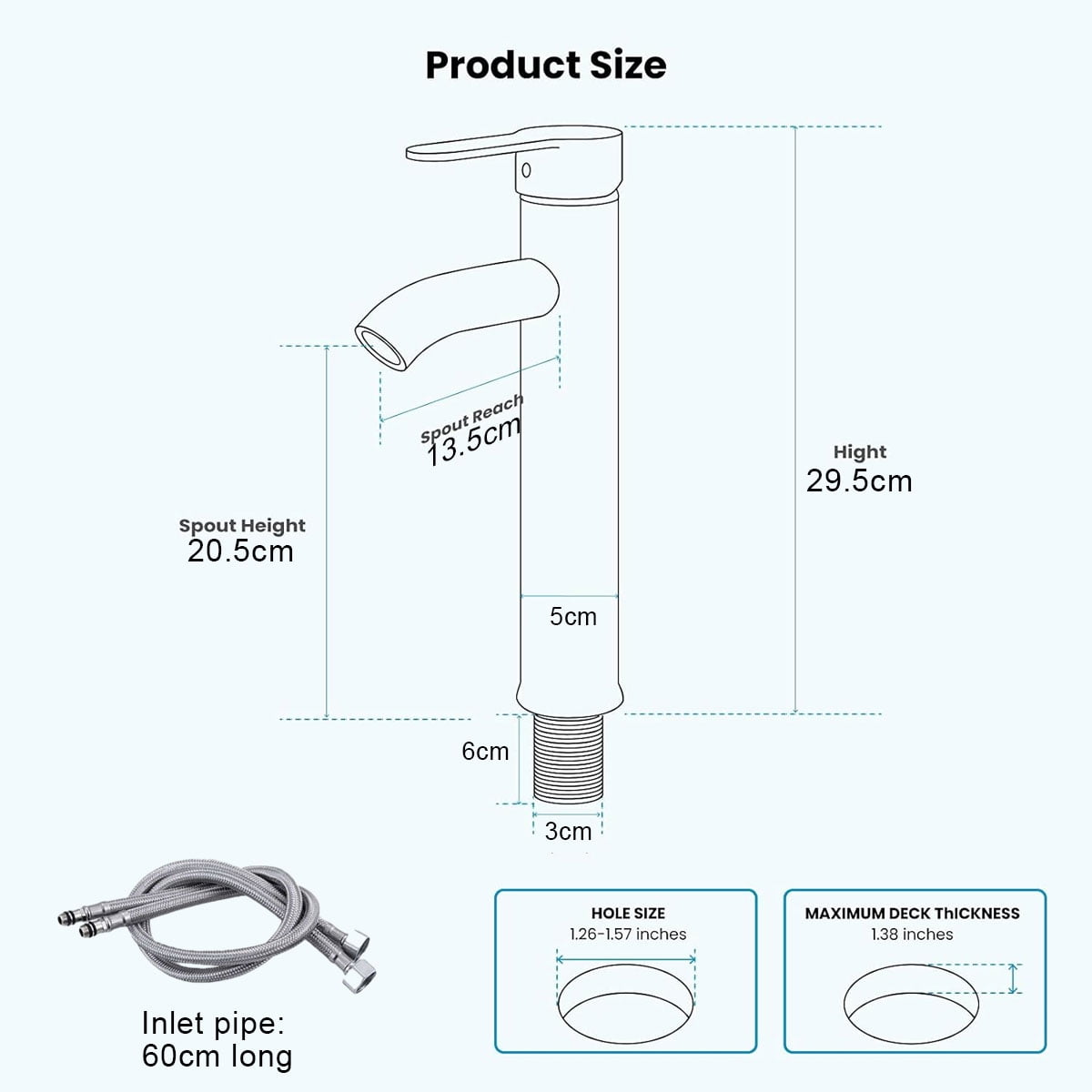 Bathroom Faucet Single Handle Vessel Sink Faucet One Hole Bowl Basin Mixer with Water Supply Lines - silver