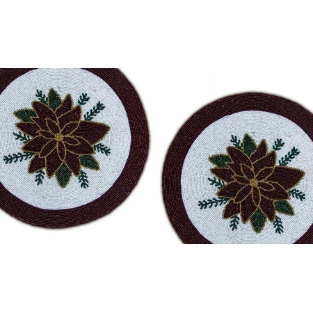 

Handmade Beaded Placemats Set of 2 Christmas Tablemats Floral Charger Plates 13X13