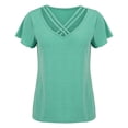 thumbnail image 5 of Holzkary Short Sleeve Shirts for Women Criss Cross V Neck Plus Size Solid Color Loose Tshirts Summer Fall Tops Casual Fashionable V Neck Sleeve Hanging Neck Hollow Short Sleeved Top Sky Blue 3Xl, 5 of 9