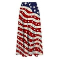 thumbnail image 4 of Women's 4th of July American Flag Maxi Skirt – High Waist A-Line Ruched Dress with Stars & Stripes Print, Summer 2025 Casual Party Skirt, 4 of 5