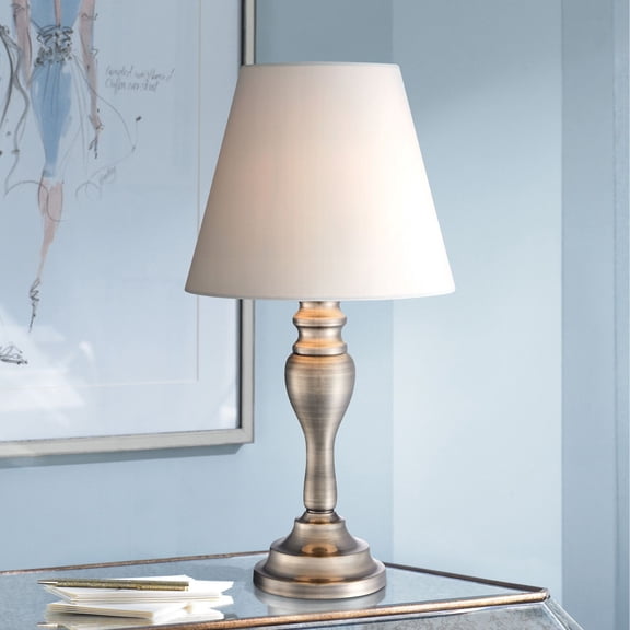 Regency Hill Thom Traditional Desk Lamp 19 1/4" High Brass Candlestick Touch On Off White Bell Shade for Bedroom Living Room Bedside Nightstand Office