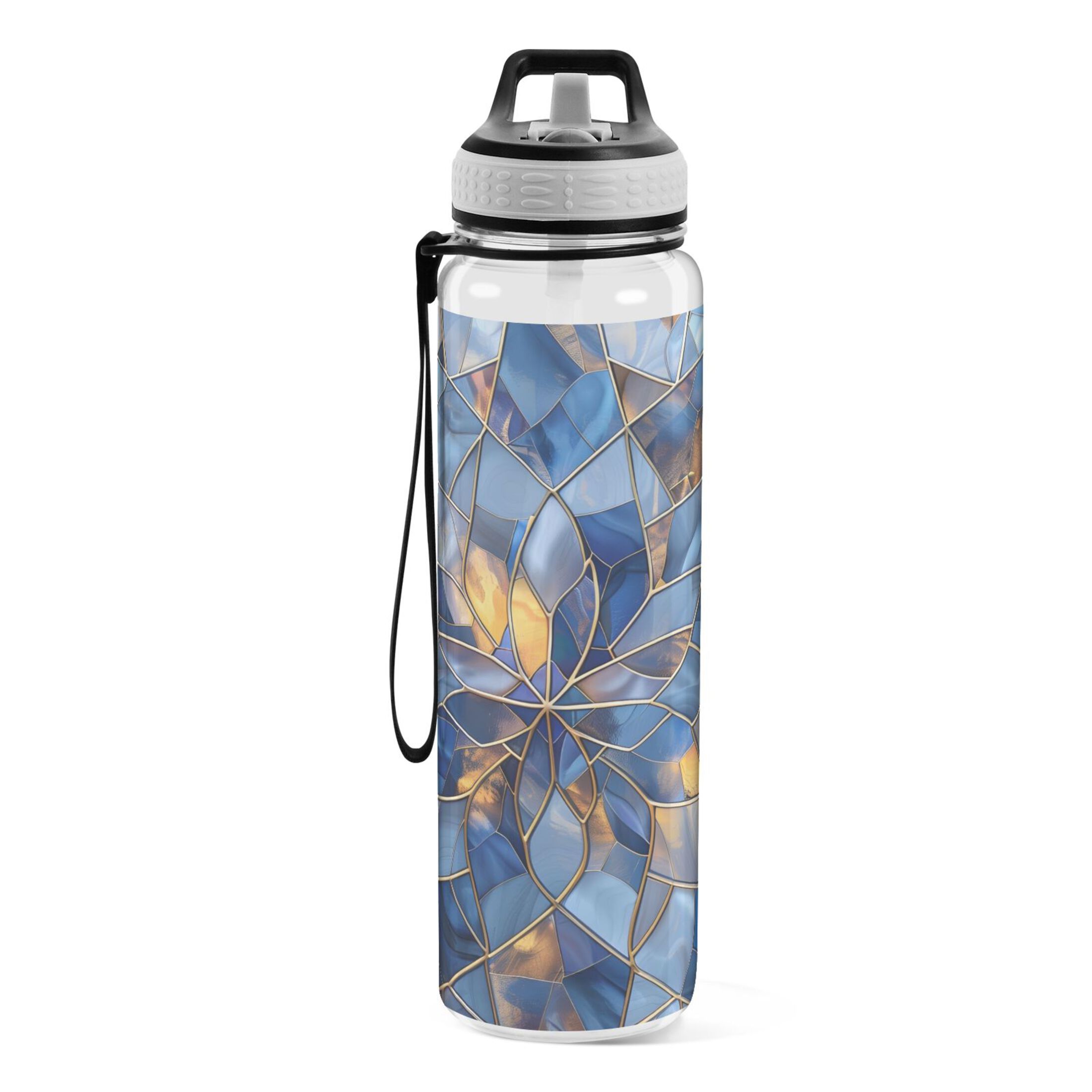 Stained Glass Sports Water Bottle 32oz with Straw for Kids Travel Mug BPA Free Leak Proof for School