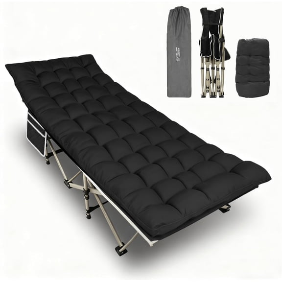 Folding Camping Cot for Adults,600LBS Max Load,28" Wide Sleeping Cot with Removable Thick Mattress Portable Foldable Camping Bed with Carry Bag for Camp,Home,Office,Travel,Black