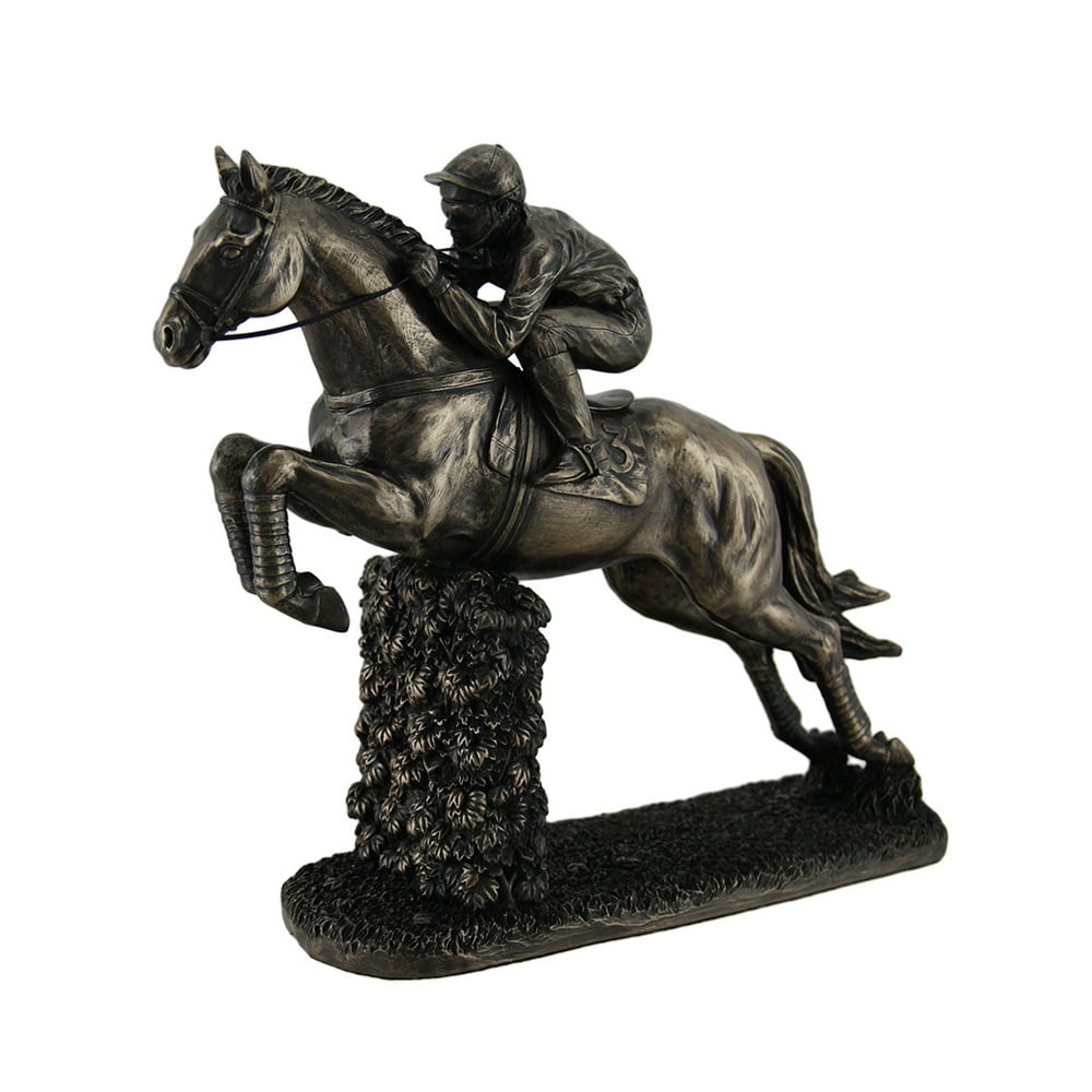 Bronze Finish Steeplechase Horse and Rider Jumping Statue