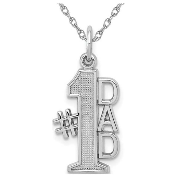Gem & Harmony 14K White Gold  #1 DAD Charm Pendant Necklace with Chain for Men