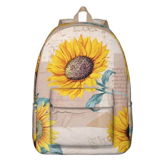 Country Chic Sunflower Backpack - Vintage Boho Waterproof Bookbag, Artistic Yellow Bloom with Wildflowers & Butterfly Pattern