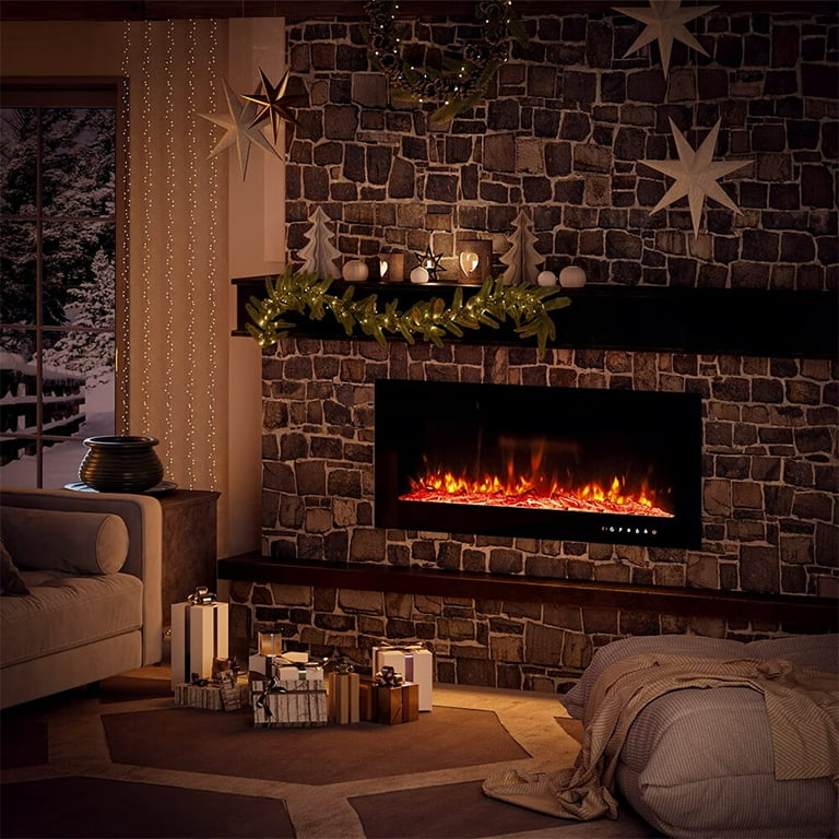 Electric Fireplace, Inserts Wall Mounted Fireplace Electric Heater with  Remote Control, Timer, Adjustable Flame Color, 750W/1500W - Walmart.com