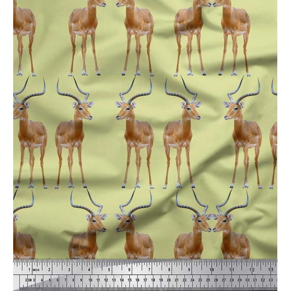 Soimoi Rayon Crepe Fabric Deer Animal Printed Craft Fabric by The Yard 46 Inch Wide