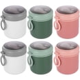 thumbnail image 2 of 6 Pcs Insulated Food Container Set with Folding Spoon, 17.9 oz Soup Thermal Cup, Stainless Steel Food Jar with Handle, Hot and Cold Food Container for School Office Picnic, Green, White, Pink, 2 of 6