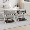 thumbnail image 4 of Algherohein 2 Piece Bamboo Folding Luggage Rack Suitcase Stand with Shelf for Guest Room,White, 4 of 8