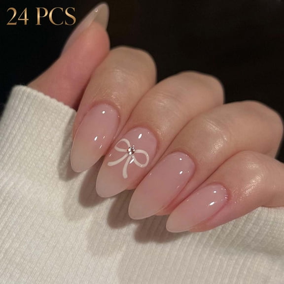 French Tip Press-On Nails, Almond,multicolor,Short, 24 Count