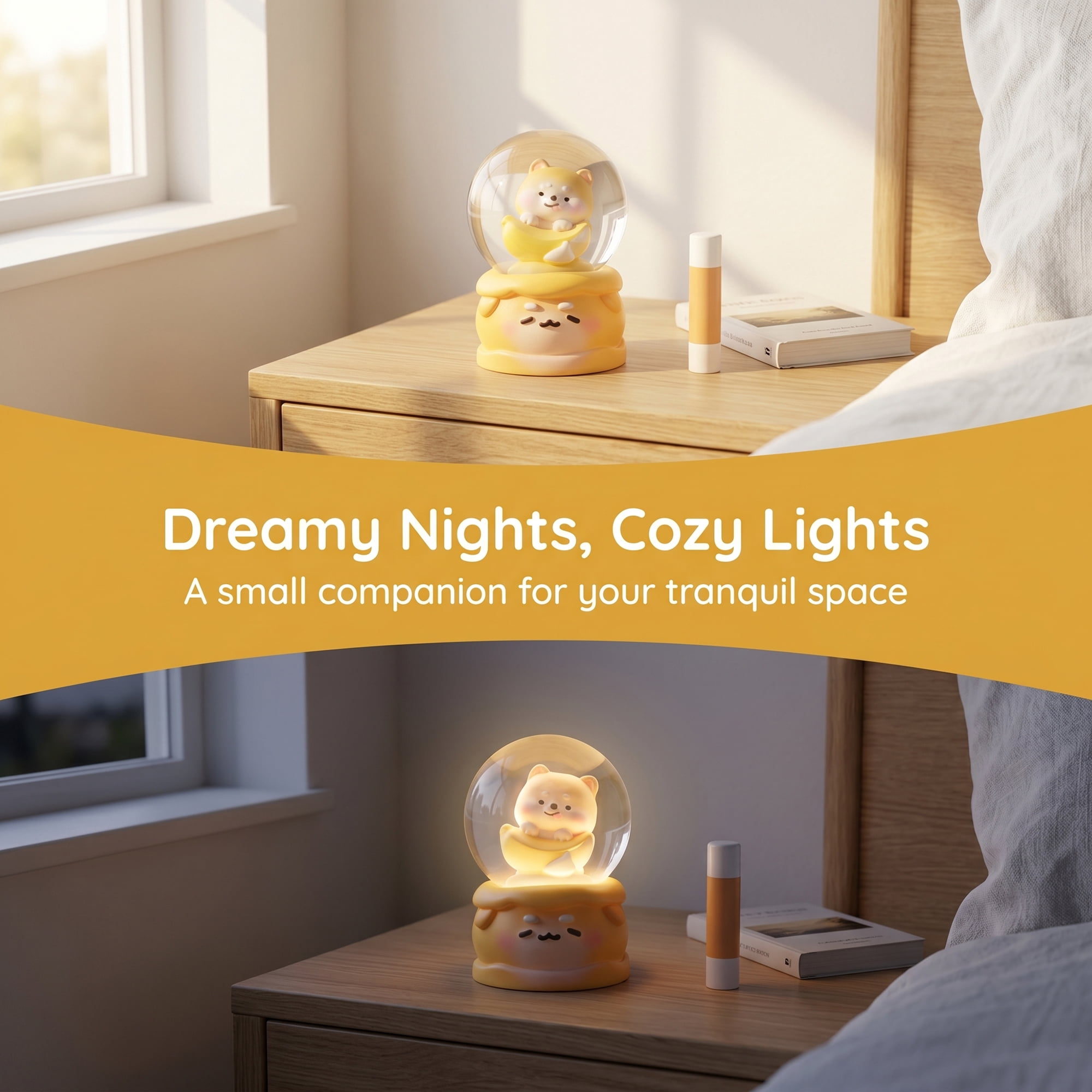 Unique Bargains Cartoon Light Up Crystal Ball Resin Snow Globe LED Sphere Orange Style C