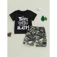 thumbnail image 4 of BemeyourBBs Toddler Baby Boys Birthday Outfits 2nd Birthday 2 Years Old Clothes Short Sleeve Letter Print T Shirt Tops and Camouflage Shorts Set Boys Summer Clothing, 4 of 9