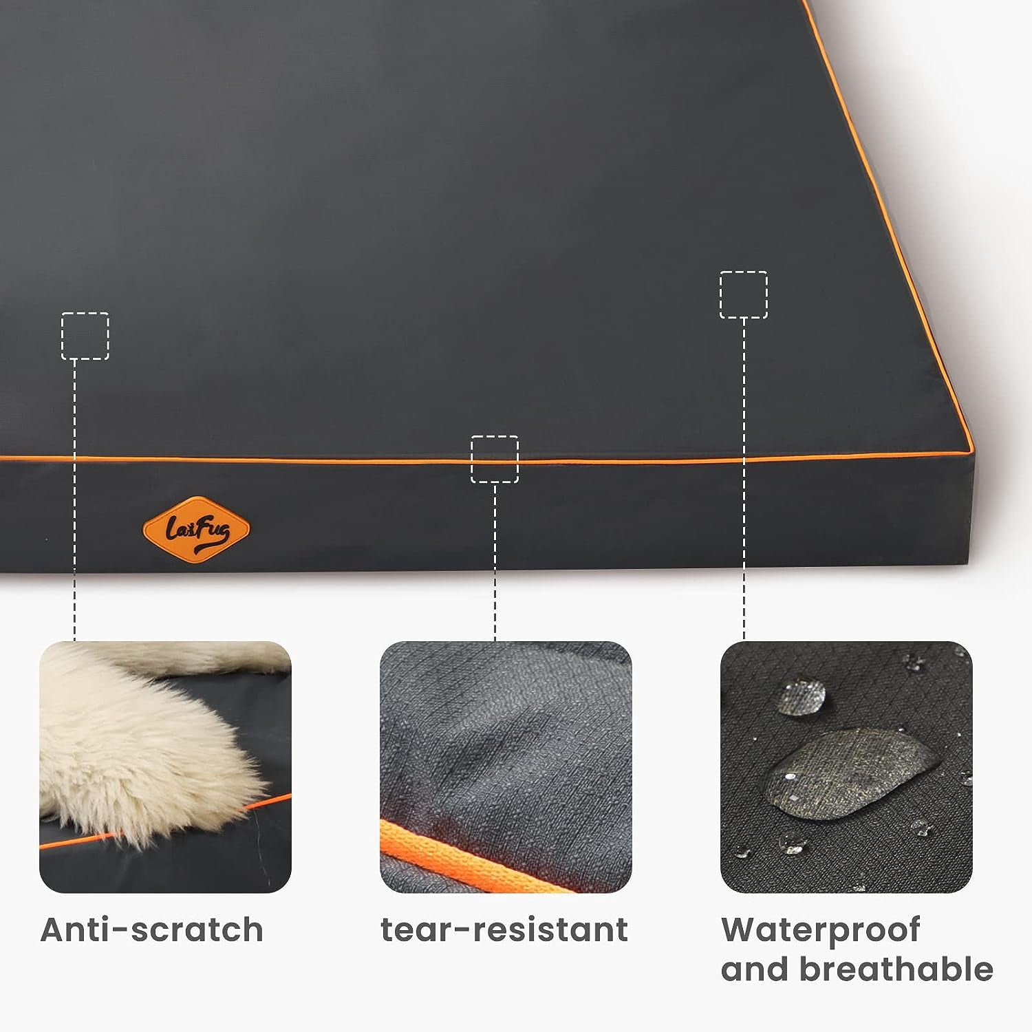 Laifug Washable Dog Bed Waterproof Fabric Egg Crate Foam Supportive Pet Bed 36" x 27"x3" Non-Slip Bottom