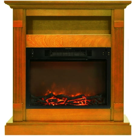 

Hanover Drexel 34 In. Electric Fireplace w/ 1500W Log Insert and Teak Mantel