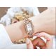thumbnail image 2 of Reloj rectangular para mujer con bisel decorado con cristales Reloj de pulsera clásico con forma de tanque cuadrado y esfera transparente que luce elegante (pulsera de acero y oro rosa), 2 of 3