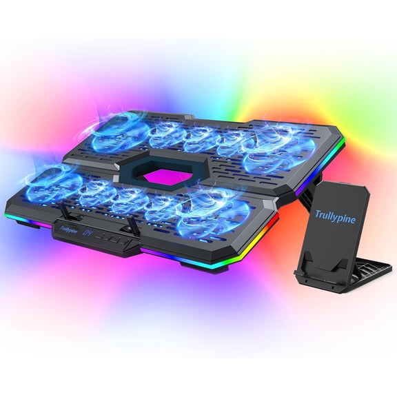 Laptop Cooling Pad, Gaming Cooler with 10 Quiet Fans, Height Adjustable Stand for 12"-17" Laptops, RGB Lights Fan 2 USB Port and Phone