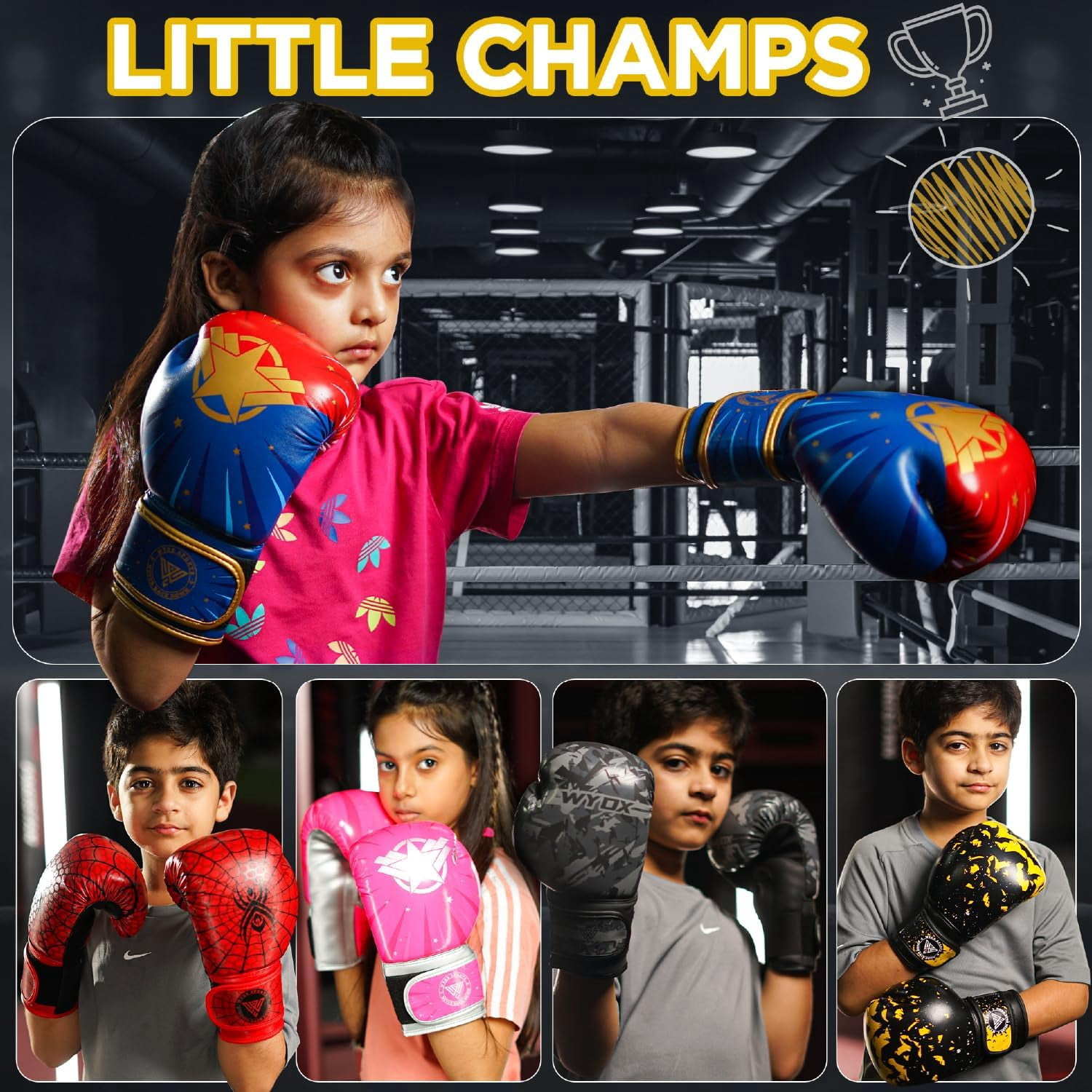 WYOX Sports Kids Boxing Gloves, 4 oz, Youth Sparring Gear for Strength Training, Punching Bag, Muay Thai, Martial Arts