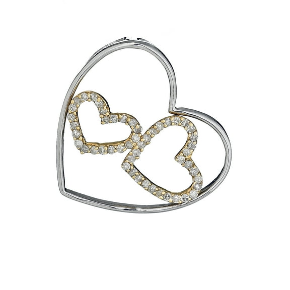 14K White and Yellow Gold Fancy Ladies Pendant Hearts with Diamonds 0.36 ct.t.w & 14k White Gold Chain 16 inches