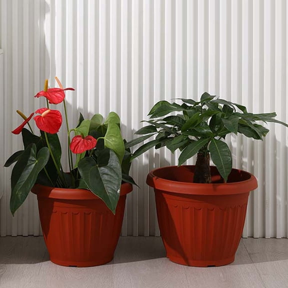 OULII 5Set Planter with Tray Red Large for Homeowners Outdoor Use Gardening Flowerpots