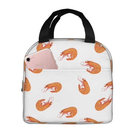 Insulated Lunch Bag for Women Men - Simple Orange Shrimp Print White Leakproof Cooler Lunch Box for Women Men  Lunch Tote Bags for Work School Picnic Travel