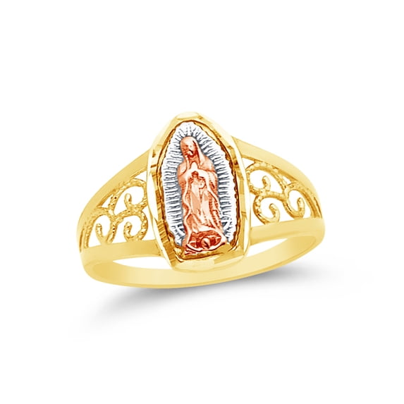 14k Rose Yellow & White Gold Our Lady of Guadalupe Virgin Mary Religious Ring , Size 9