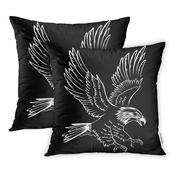 ECCOT Flying Bald Eagle Silhouette Black This Tattoo Other Uses Hawk White Mascot Bird Usa Pillowcase Pillow Cover 18x18 inch Set of 2