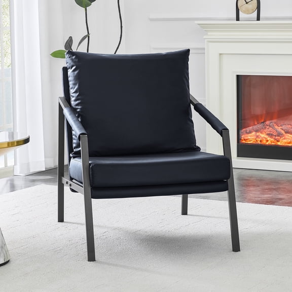 Ciphrias Accent Chair 26.4 Inch Black Faux Leather Metal Frame for Living Room