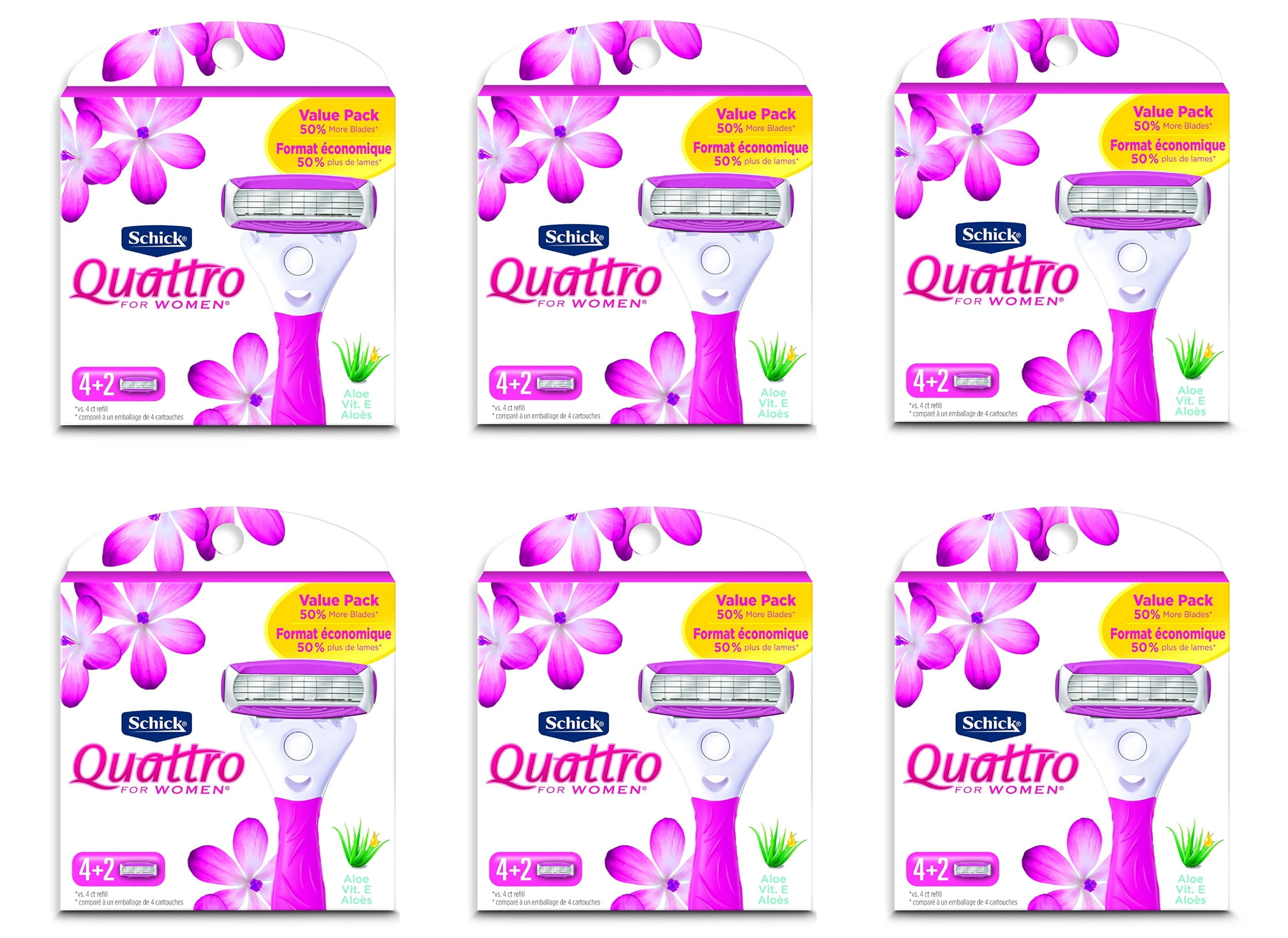 6 Pack of Schick Quattro For Women Refills, 6 Refills Each