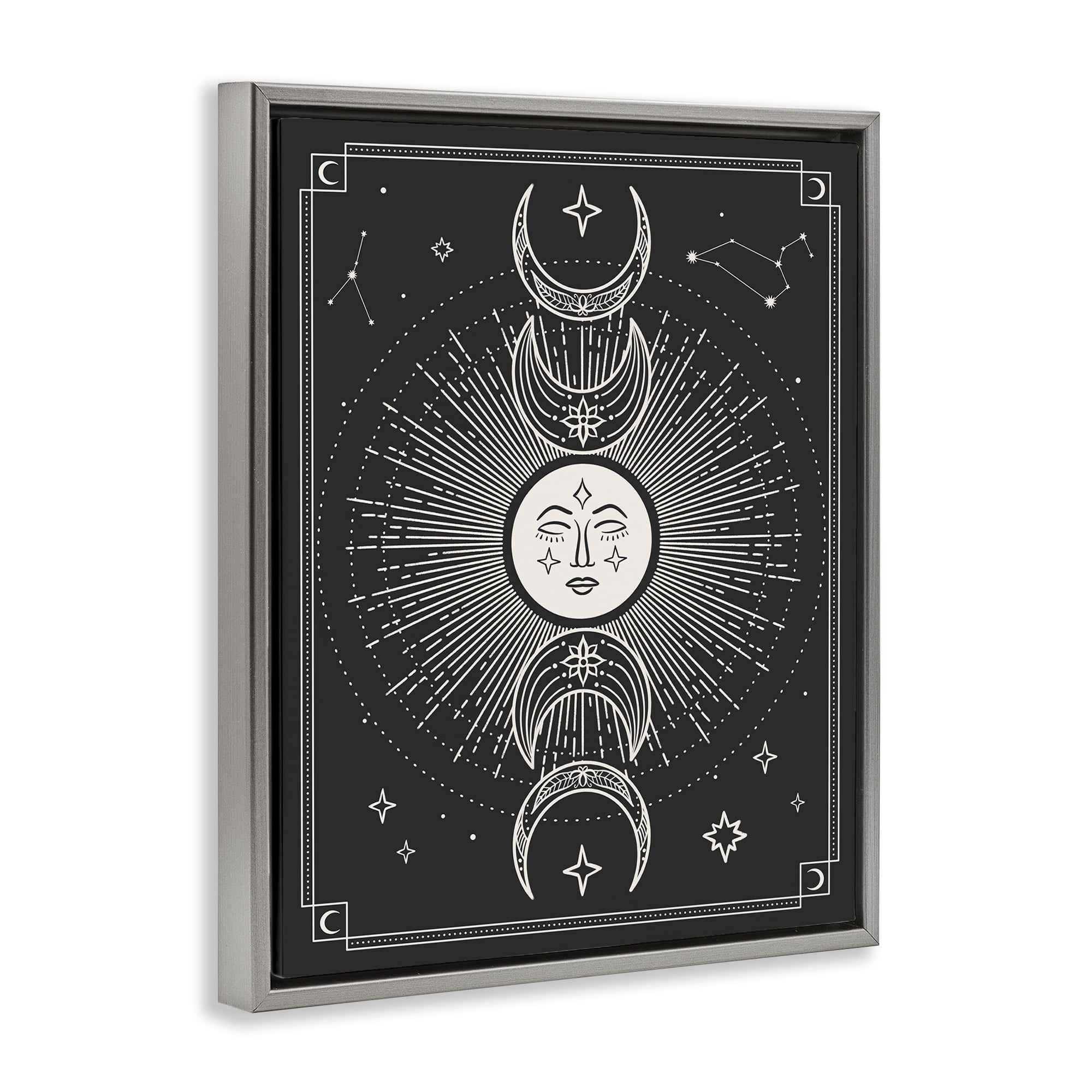 Stupell Industries Moon Cycle Pattern Astrology & Stars Painting Gray Floater Framed Canvas Art Print Wall Art, 25 x 31