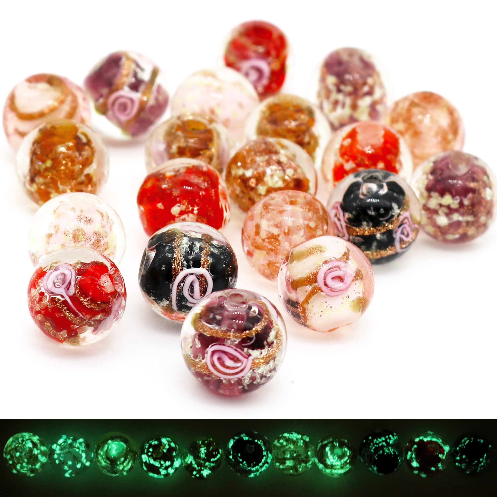 ARTIBETTER 40PCS Glow in The Dark Glass Beads Spacer Beads for Bracelets  Necklaces DIY Jewelry Making Supplies 12mm