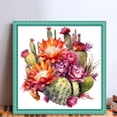 thumbnail image 2 of Hilo Algodón Ecológico Bordado 11CT 3 Hebras Impresión 50x50cm Kit Serie Flores Punto Cruz Con Cactus, 2 of 9