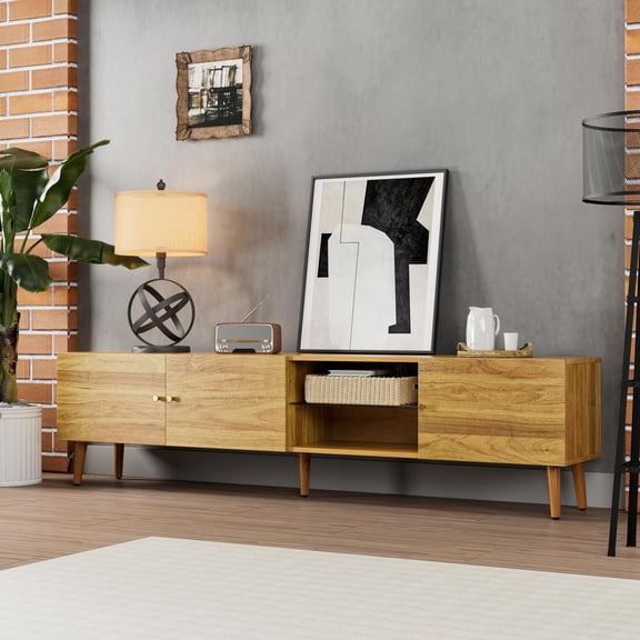 LJAN 70 Inch Mid Century Modern TV Stand, TV Stand with Storage, Entertainment Center for Living Room Bedroom, TV Media Console