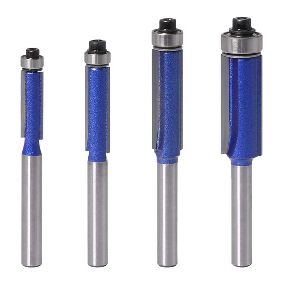 Wolfride Ensemble de 4 Bits de Découpe de Routeur 1/4 Pouce Tige Roulement Supérieur
