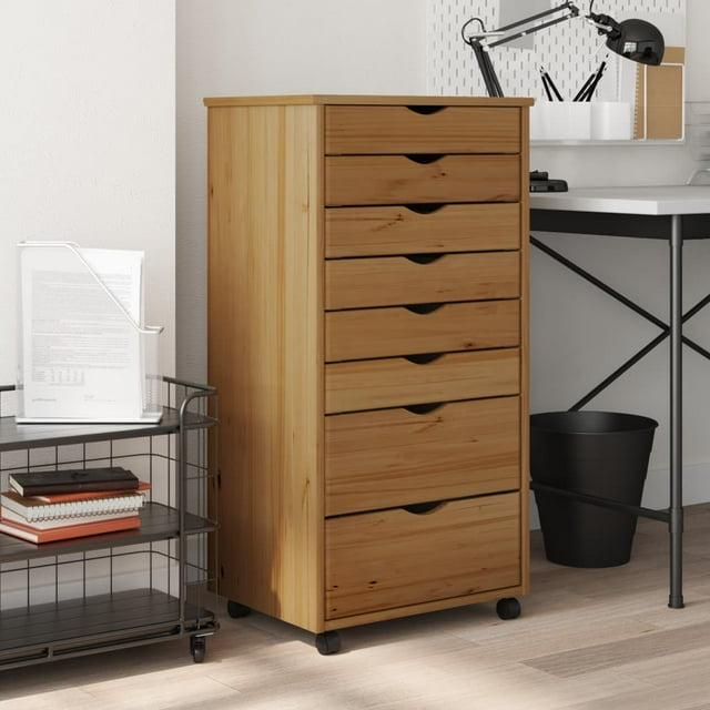 vidaXL Armoire Roulante avec Tiroirs Mousse Brun Miel Bois Massif Pin