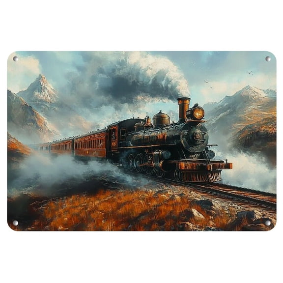 Room Decor 1pc Vintage Train Metal Iron Sign, 8"x12" Wall Art Decor for Garage, Cafe, Bar, Club, Living Room - Retro Steam Locomotive Painting Plaque, Garage Wall Decor, Plaque, 2D