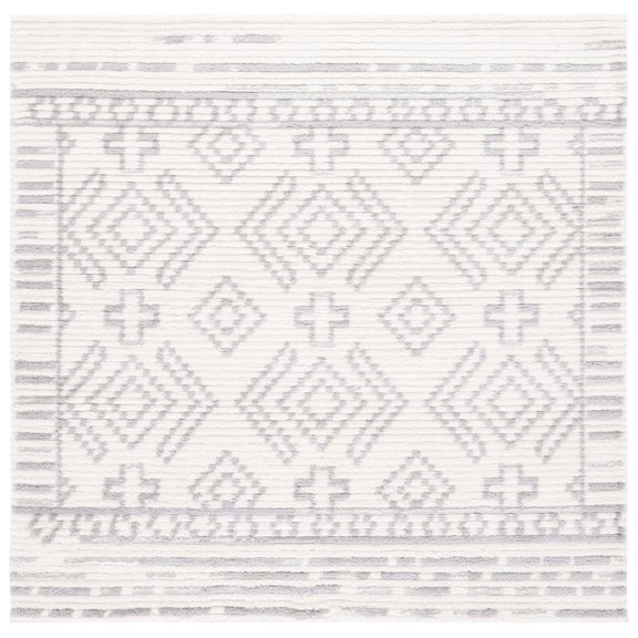 SAFAVIEH Marrakesh Kenrick Medallion Polyester Area Rug, Ivory/Grey, 6'7" x 6'7" Square
