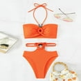 thumbnail image 4 of KaLI_store Womens Swimsuits Women's Halter Self Tie Ruched High Waist Two Piece Bikini Set Swimsuits Orange,L, 4 of 5