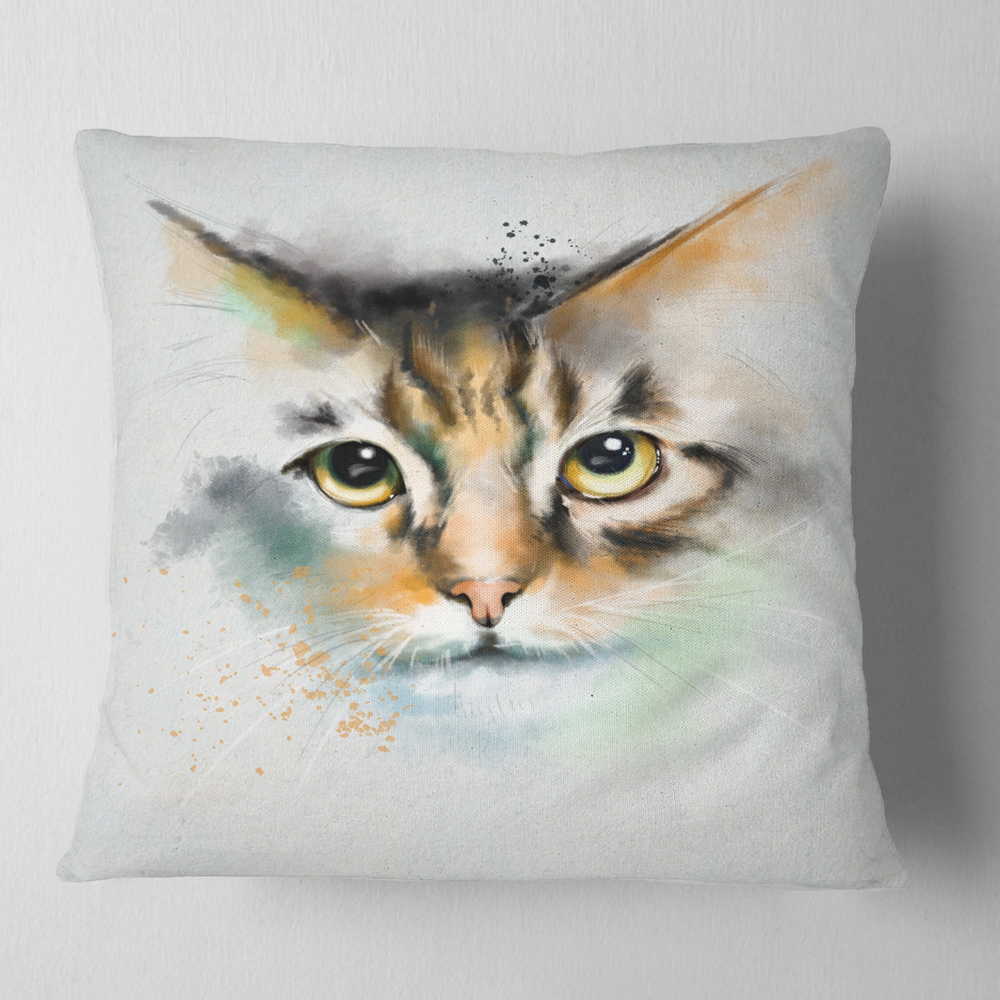 Designart Strong Look of Cat Watercolor Sketch - Animal Throw Pillow - 16x16