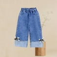 thumbnail image 5 of Toddler Girls Sparkly Butterfly Print Jeans Elastic Waist Denim Straight Leg Pants for School Birthday Party Daily Outfits, 1T-8Y, 5 of 5