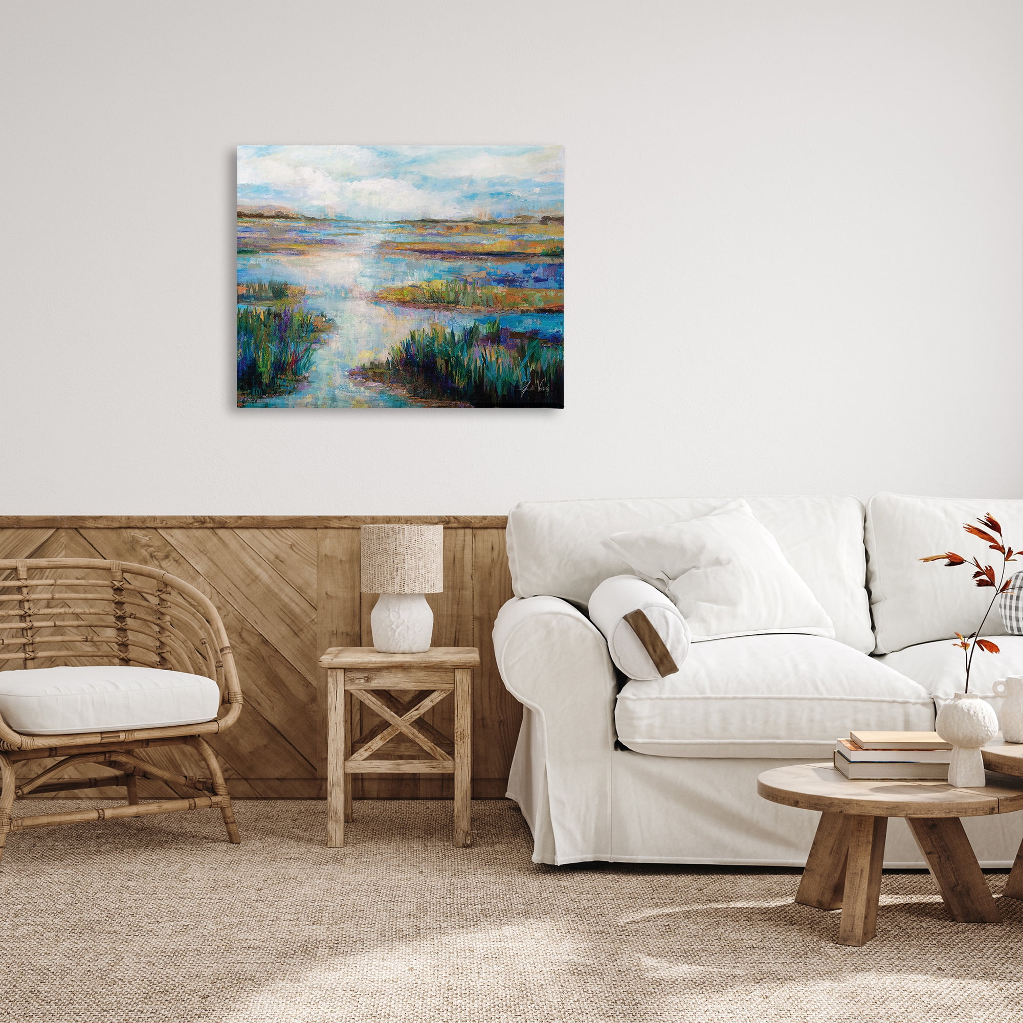 Stupell Industries Modern River Scenery Landscape Painting Gallery Wrapped Canvas Art Print Wall Art, 40 x 30