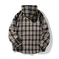 thumbnail image 6 of Brnmxoke Flannel Hooded Jackets Men Flannel Hoodie Shirt Casual Button Down Plaid Jacket Shirts Stylish Long Sleeve Shirts with Pocket Navy,XXL, 6 of 9