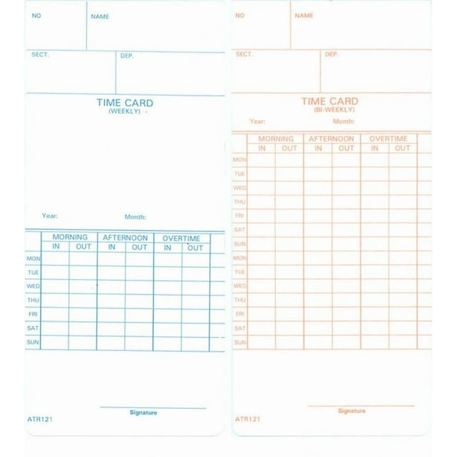 500 ATR121 Cartes de Temps pour Acroprint ATR120 et ATR120r