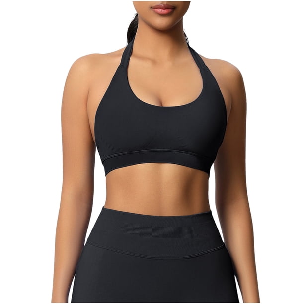 Sujetadores Deportivos para Mujeres Soporte Alto Busto Grande de Color Sólido Sujetador de Punto sin Costuras de Yoga, Cuello Colgante Diseño de Espalda para el Gimnasio