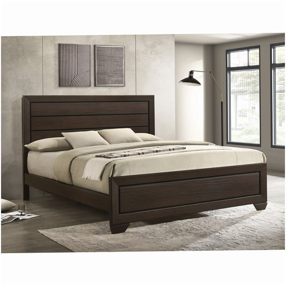 Solid Wood California King Bed Frame with Headboard, Dark Brown Platform Base, No Box Spring Needed