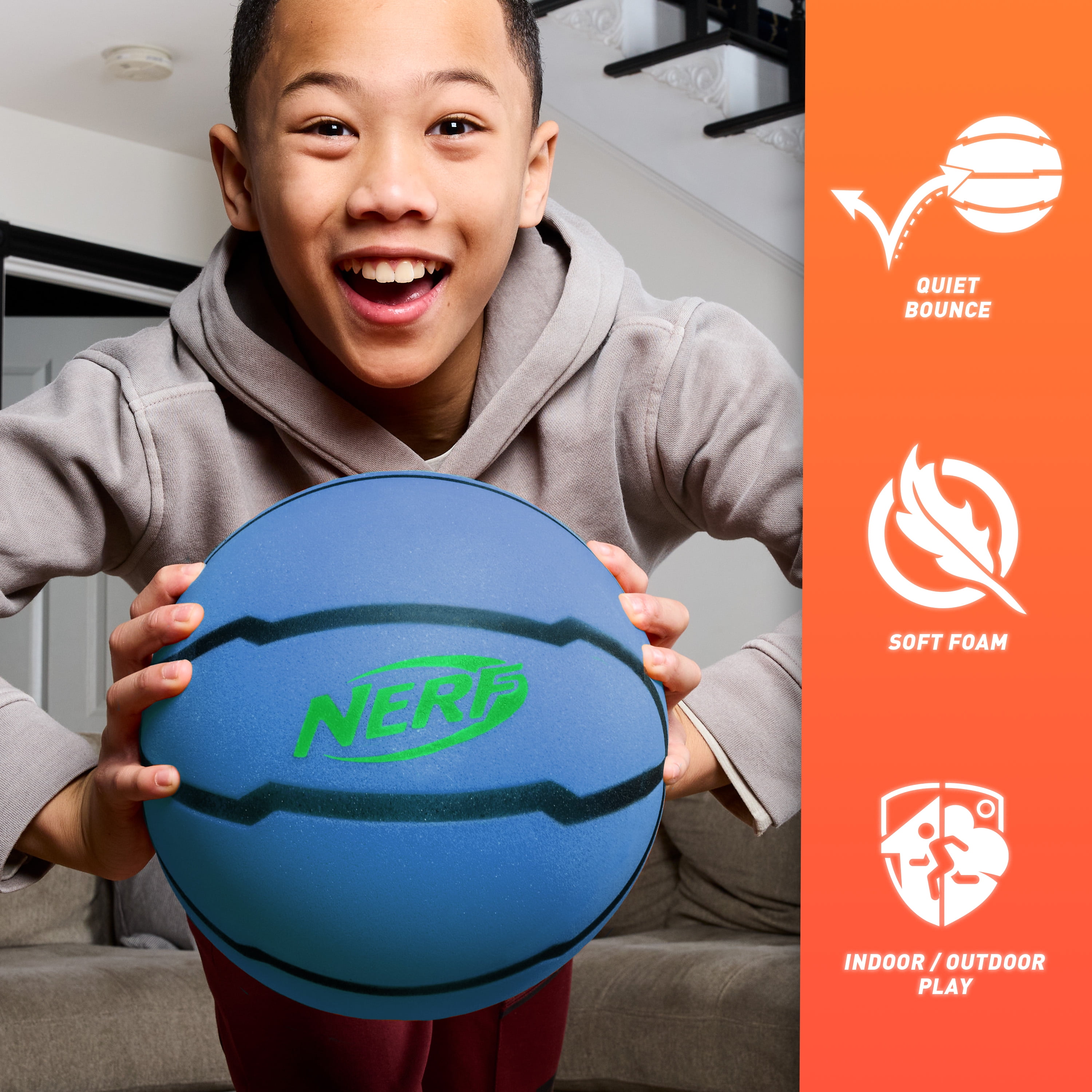NERF Quietcourt Silent Foam Basketball -  Quiet Ball for Indoor Dribbling Practice + Drills - 28.5" - Kids + Youth Basketball - Never Goes Flat Foam