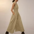 thumbnail image 3 of Long Pants Sets Women One Piece Outfits Clearance Formal Jumpsuits for Women Dressy Wide Leg Pants Rompers Half Zip Smocked Waist Casual Sleeveless Overalls New Khaki S, 3 of 8