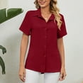 thumbnail image 5 of XFLWAM Button Down Shirts for Women Solid Color Short Sleeve Blouse V Neck Collared Tops Wine Red XL, 5 of 6