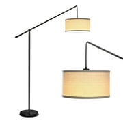Brightech Hudson 70 in. Classic Black Mid-Century Modern 1-Light Height Adjustable LED Floor Lamp with Beige Fabric Drum Shade